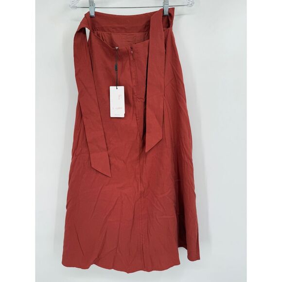 Reiss Women Pleated Midi Rust Linen Blend Skirt High Waisted Tie Waist NWT Sz 0 - Picture 5 of 8